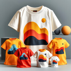 Poster - A collection of colorful t-shirts with a mountain and sun design