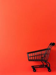 Wall Mural - Black shopping cart on bright solid color background, black friday sale banner, space for text