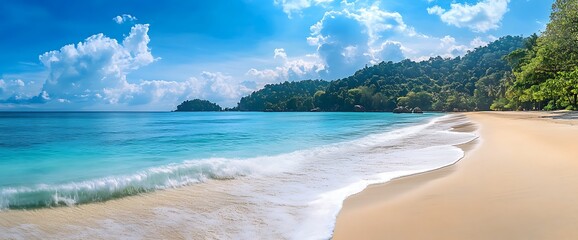 Idyllic tropical beach with crystal clear water and white sand.