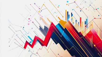 Abstract business team work stands on the peak of success amid tall, innovative Smart city and graphs with statistics to analyze business potential and predict future developments in company growth.