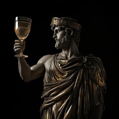 Poster - A striking statue of a noble figure holding a glass. This artistic representation captures the essence of ancient elegance. Perfect for history enthusiasts and art lovers. AI