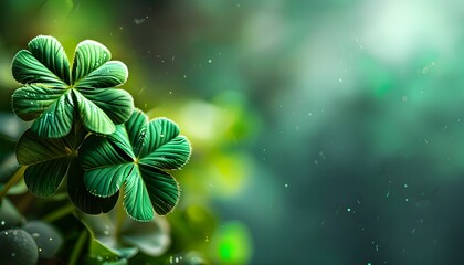 Wall Mural - Vibrant St. Patricks Day Greeting Card Template Featuring Green Clovers on Blurred Emerald Background Celebrating Irish Culture and Luck