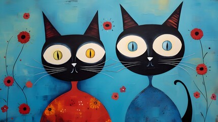 Wall Mural - cat on the blue wall.