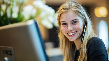 The receptionist of a modern office environment.