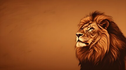 lion head portrait on brown background.