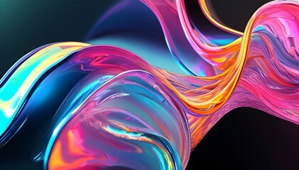 Dynamic iridescent neon waves in abstract fluid glass, creating a captivating holographic backdrop for stunning digital designs and vibrant visual experiences