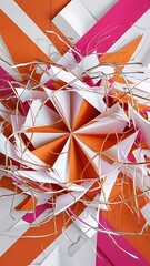 Wall Mural - Abstract geometric background with white, pink and orange bright paper