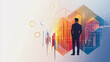 © Teeraphon - Abstract business man stands on the peak of success amid tall, innovative Smart city and graphs with statistics to analyze business potential and predict future developments in company growth.
