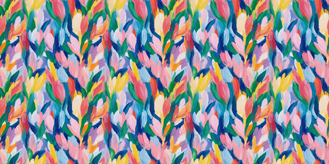 Wall Mural - an abstract painting pattern of tulips in a style reminiscent of fauvism or early modernism