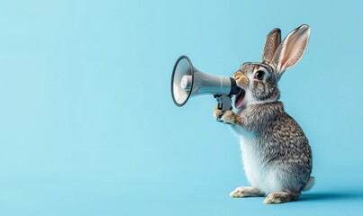 Wall Mural - Hand speaker announcing rabbit's announcement. Notification, warning, announcement.