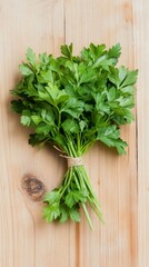 Wall Mural - a bunch of fresh parsley leaves herb on a wooden surface