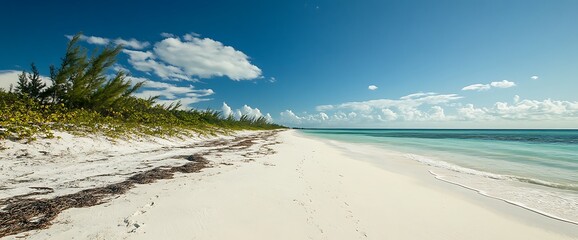 Wall Mural - White sand beach with turquoise water and blue sky.