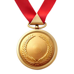 gold medal with red ribbon