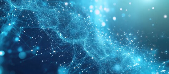 Wall Mural - futuristic abstract blue background featuring plexus particles glowing connection lines and dots con
