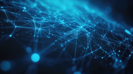 Wall Mural - abstract blue geometric shapes concept of connection and network digital technology background featu