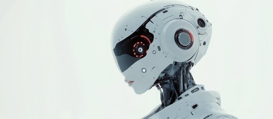 Wall Mural - 3d illustration of an artificial female robot set against a white backdrop