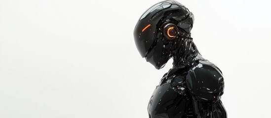 Wall Mural - cyborg figure stands upright against a white backdrop 3d illustration