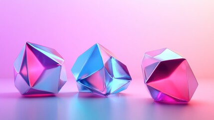 Three dimensional polyhedrons in a cool hue with a blank background 3D rendering