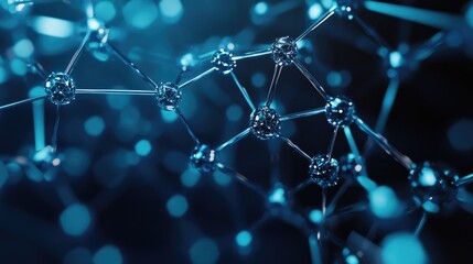Wall Mural - futuristic abstract design featuring molecular technology and polygonal shapes against a deep blue b