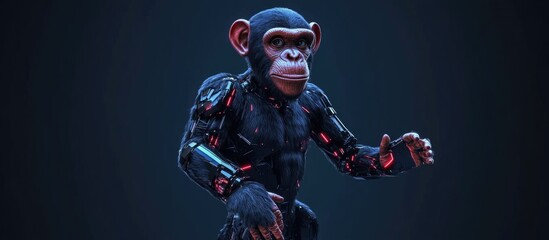 Wall Mural - 3d illustration of a standing cyber monkey with ample copy space