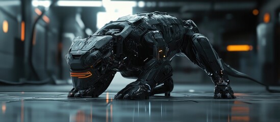 Wall Mural - crouching cyber dog in a 3d animated design
