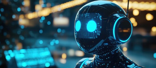 Wall Mural - businessperson presenting ai chatbot graphics illustrating a digital assistant for customer interact