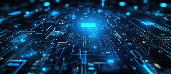 Wall Mural - blue futuristic technology background featuring cyber circuit patterns