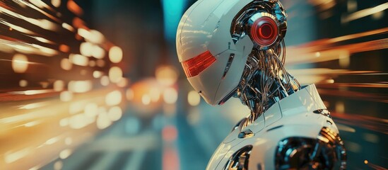 3D render of a cyborg robot with a blurred background showcasing concepts of automation and artificial intelligence