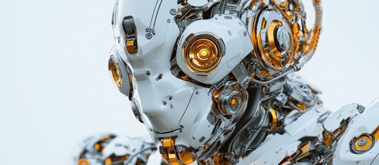 Wall Mural - close up view of an amazing robot with intricate details represented in a 3d illustration format
