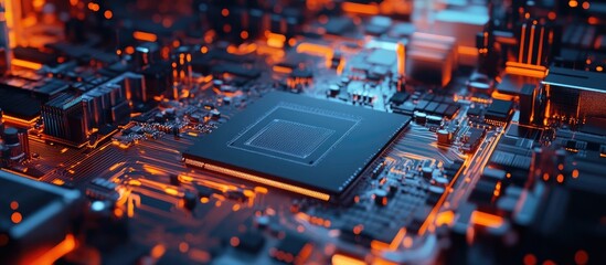 Wall Mural - back view of a computer motherboard with a cpu chip ideal for a technology or science themed backgro
