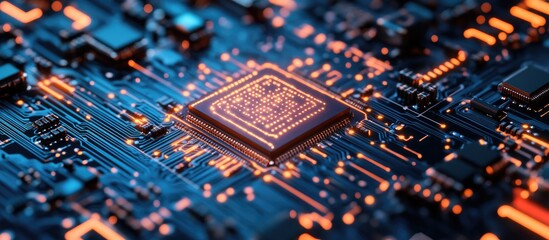 Wall Mural - close up of an electronic circuit board featuring ai microchips representing the concept of artifici