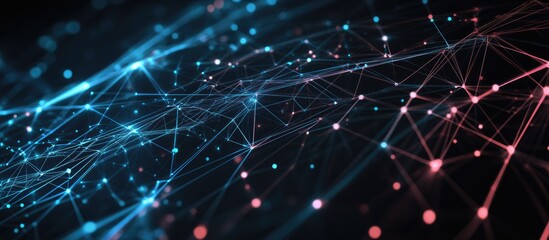 Wall Mural - 3d rendering of technological structure lines against a black background showcasing a digital comput