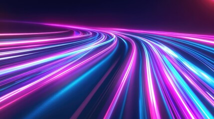 Wall Mural - Neon glowing lines create a vibrant background showcasing high speed light trails A futuristic representation of dynamic motion technology