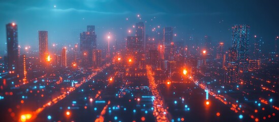 Wall Mural - 3d illustration of network technology incorporating artificial intelligence in a smart city concept