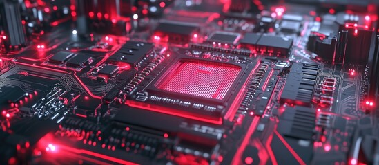 Wall Mural - central computer processors concept digital chip on a motherboard technology background featuring an