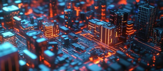 Wall Mural - 3d illustration showcasing digital city networks building technology communication and data in a bus