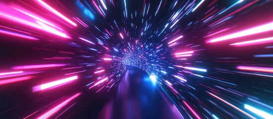 Canvas Print - Motion blur in a tunnel creates a dynamic sense of speed showcasing abstract light trails through a 3D rendering