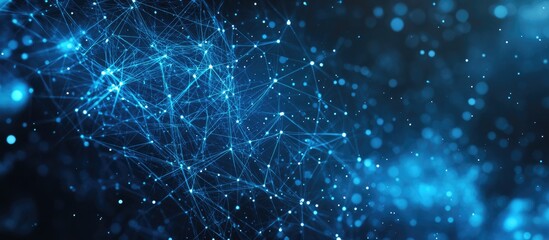 Wall Mural - abstract blue polygonal technology network backdrop featuring interconnected dots and lines texture 