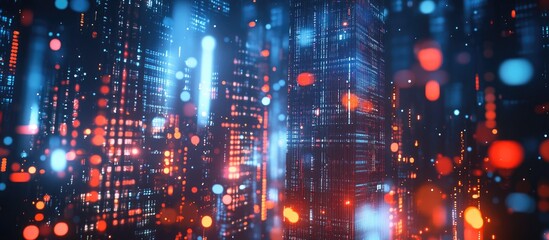 Wall Mural - ai hologram featuring a blurred panoramic skyline concept highlighting artificial intelligence futur