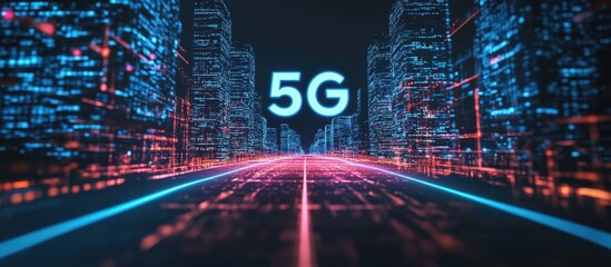 Wall Mural - high speed 5g internet communication technology in a digital smart city environment 3d illustration