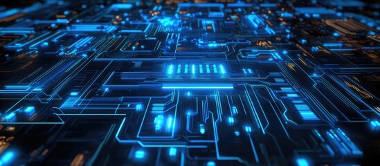 Poster - Futuristic background featuring blue cyber circuits and technology concepts