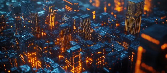 Wall Mural - 3d illustration of artificial intelligence network technology in a smart city environment
