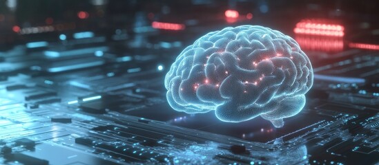 Wall Mural - human interaction with an ai brain processor illustrates concepts of ai engineering big data and mac