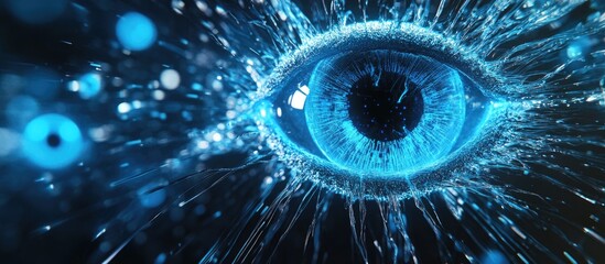 Wall Mural - abstract blue illustration depicting high speed internet technology with an eye scan and virus conce