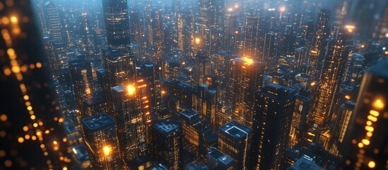 Wall Mural - complex aerial city skyline featuring an artificial intelligence network big data concepts and a tec