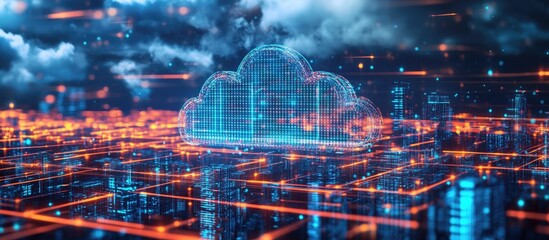Wall Mural - smart city ai cloud computing network technology digital background