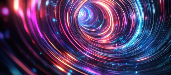 Wall Mural - abstract neon circular lines in a space setting featuring a contemporary 3d rendered background and 