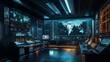 © atar - Futuristic control room interior with large digital screens showing data, charts, and maps