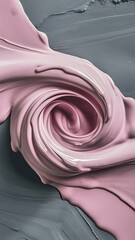 Wall Mural - Close up view of light pink paint swirls isolated on grey