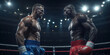 © EJManzaneque - Two boxers are in a ring, one of them is wearing a red suit and the other is wearing a blue suit.